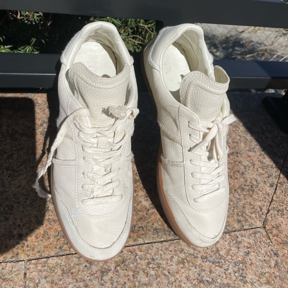 Zara Women's White Athletic Leather Sneakers Size US 9, EUR 40